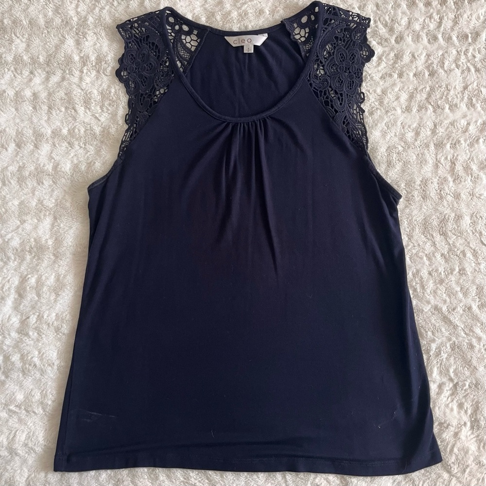 Cleo Navy Tank Top with Lace Sleeves